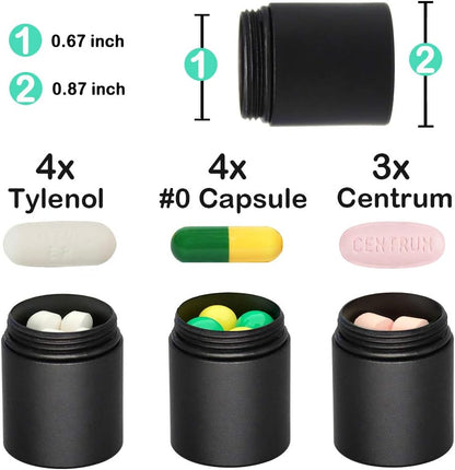 Portable Keychain Pill Case Holder, EFFIET 3 Compartments Metal Pocket Emergency Pill Container Box for Daily Supplyment (Black+Matt Finished)