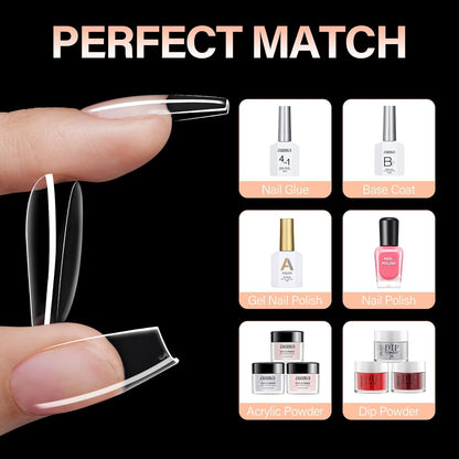 AILLSA Coffin Nails Tips 504PCS Clear Full Cover Nails Medium Gel Fake Nail Tips for DIY Press on Nail Extension, False Acrylic Preshaped Soft Nail Tips (12 Sizes)