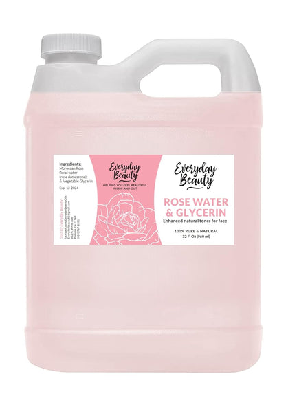 Rose Water & Glycerin Enhanced Facial Toner - 32oz Bulk Alcohol-Free Vegan All Natural Refreshing for Face and Hair - Uplifts, Calming & Soothing for All Skin Types…