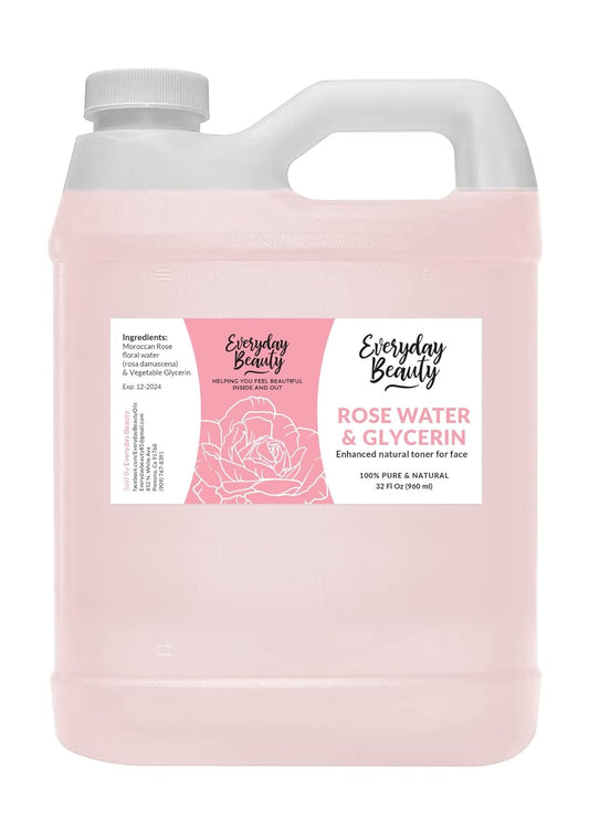 Rose Water & Glycerin Enhanced Facial Toner - 32oz Bulk Alcohol-Free Vegan All Natural Refreshing for Face and Hair - Uplifts, Calming & Soothing for All Skin Types…