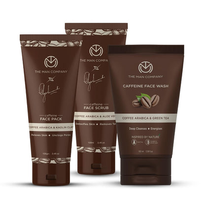 The Man Company Coffee Face Care Kit with Face Wash, Face Scrub, Face Pack | Cleanses, Detoxifies, Relaxes, Glowing and Brightening Skin - Pack of 3
