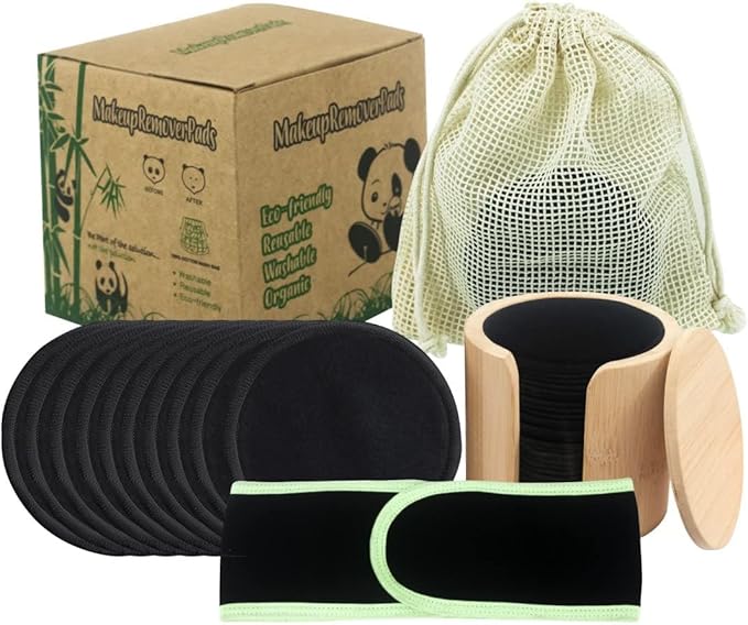 Black organic reusable cotton rounds,12pcs