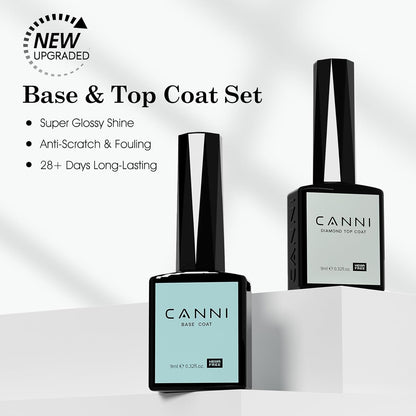 CANNI 2 Pcs No Wipe Gel Top Coat and Base Coat Set- High Gloss Shiny Long Lasting Base Top Coat Gel Nail Polish, Soak Off Nail Art Home and Professional Manicure