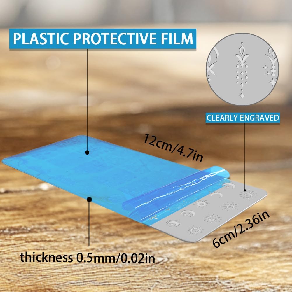 3Pcs Moon Nail Stamping Plate Set Star Sun Meteors Bohemia Stainless Steel Nail Stamp Templates Clear Silicone Nails Stamping with Stamper Scraper for Manicure Printing