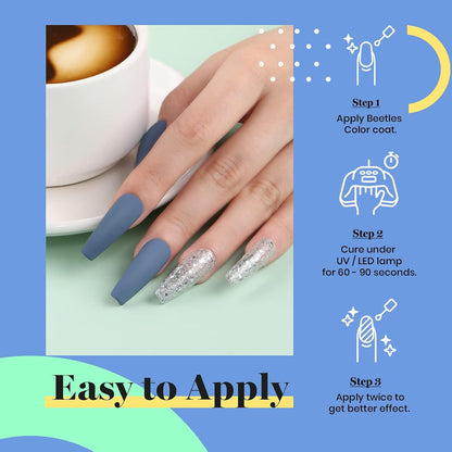Beetles Blue Gel Nail Polish, 1Pcs 15ML In the Grayish Navy Blue Color Gel Polish Soak Off Nail Art Manicure Salon DIY Uv Nail Lamp Design Decoration at Home