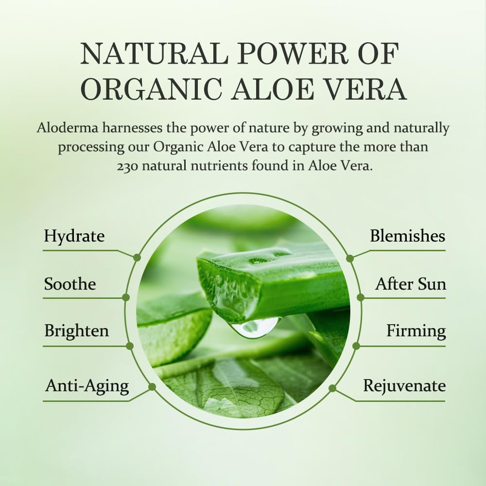 Aloderma 99% Organic Aloe Vera Gel for Face Made within 12 Hours of Harvest, Natural Hydrating Pure Aloe Vera Gel for Soothing Skincare, Moisturizing Aloe for Skin, Face, Sensitive Skin, 4oz - 6ct