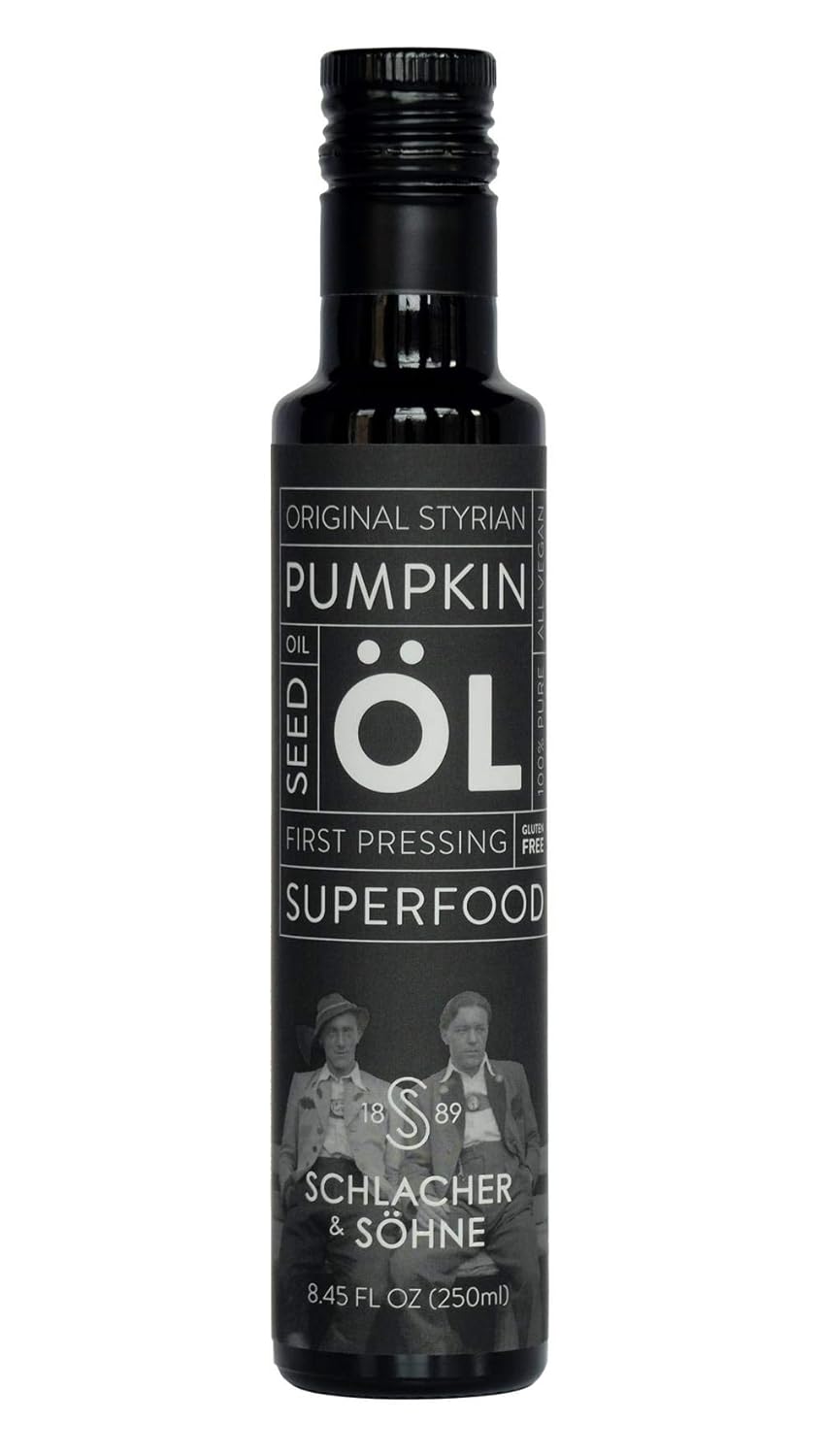 Schlacher & Söhne Styrian Pumpkin Seed Oil: 100% Pure, Cold Pressed, Non GMO, Gluten Free, Vegan, May Helps in Hair Growth, Made in Austria (8.4 FL OZ of 250 ml)
