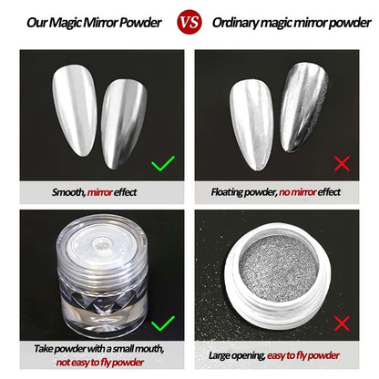 Chrome Nail Powder Metallic Gold And Silver, Magic Mirror Effect Pigment Glitter Rubbing Dust, 3D Carving Nail Molding Gel & Holographic Dip Nail Powder Kit for Nail Decor Home Manicure DIY