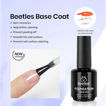Beetles 3Pcs 15ml Builder Nails Gel with No Wipe Top Coat and Base Coat Set, Nail Extension Strengthening Nail for UV LED Lamp, Soak Off Gel Nail Polish for Nail Art