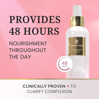 Amarose Rose Water Spray - Revitalizing, Facial Toner - Water for Face - Rose Water Toner - All Skin Types - Hydrating- Rosewater, Spray, Mist with Hyaluronic Acid