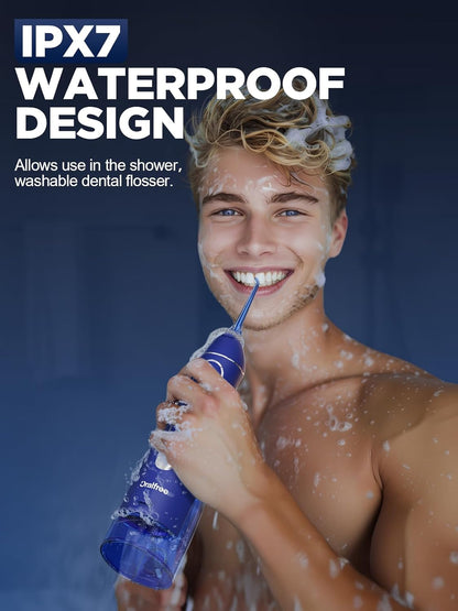 Oralfree Water Dental Flosser Cordless for Teeth Cleaning - 4 Modes Oral Irrigator 300ML Braces Flossers Cleaner, Rechargeable Portable IPX7 Waterproof Powerful Battery for Travel Home