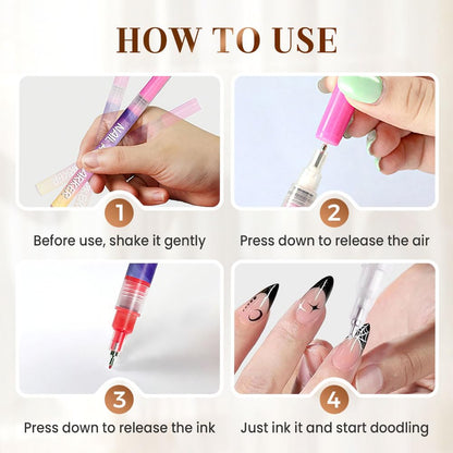 12 Colors Nail Art Pens Set, Nail Art Markers Doodle Pen for Kids Adults, Nail Art Tools for Polishing Dotting Painting Liner DIY (1 Set)