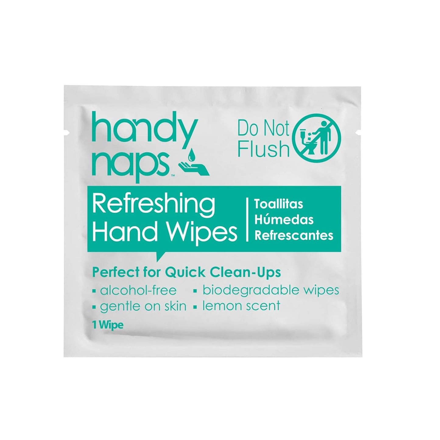 Handynaps Alcohol-Free Hand Wipes With Fresh Lemon Scent, Gentle On The Skin - Box of 100 Individually Wrapped Wipes For Adults and Kids, Travel Essentials