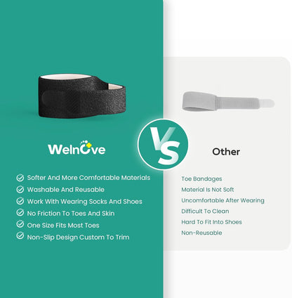 Welnove Hammer Toe Straightener - 8 Pack Broken Toe Wraps - Hammer Toe Corrector for Women - Toe Splints for Crooked Toes, Curled Toes, Bent Toes - (Small, Black)