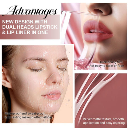evpct 1Pcs Reddish Brown Matte Lip Liner and Liquid Lipstick Stain Makeup Set for Women, Cranberry Red Long Lasting Smudge Proof Lipstick labiales matte mate larga duracion listip 24 hours originales
