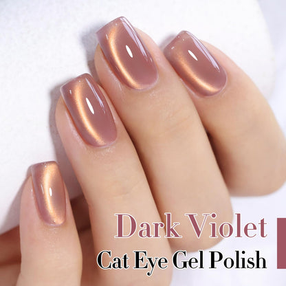 Double Rhythm 15ML Ice Glass Cat Eye Gel Polish with Magnet Holographic Glitter Shimmer Translucent Sheer Color Salon Soak Off Magnetic Nail at Home (Golden Violet-MC1129)