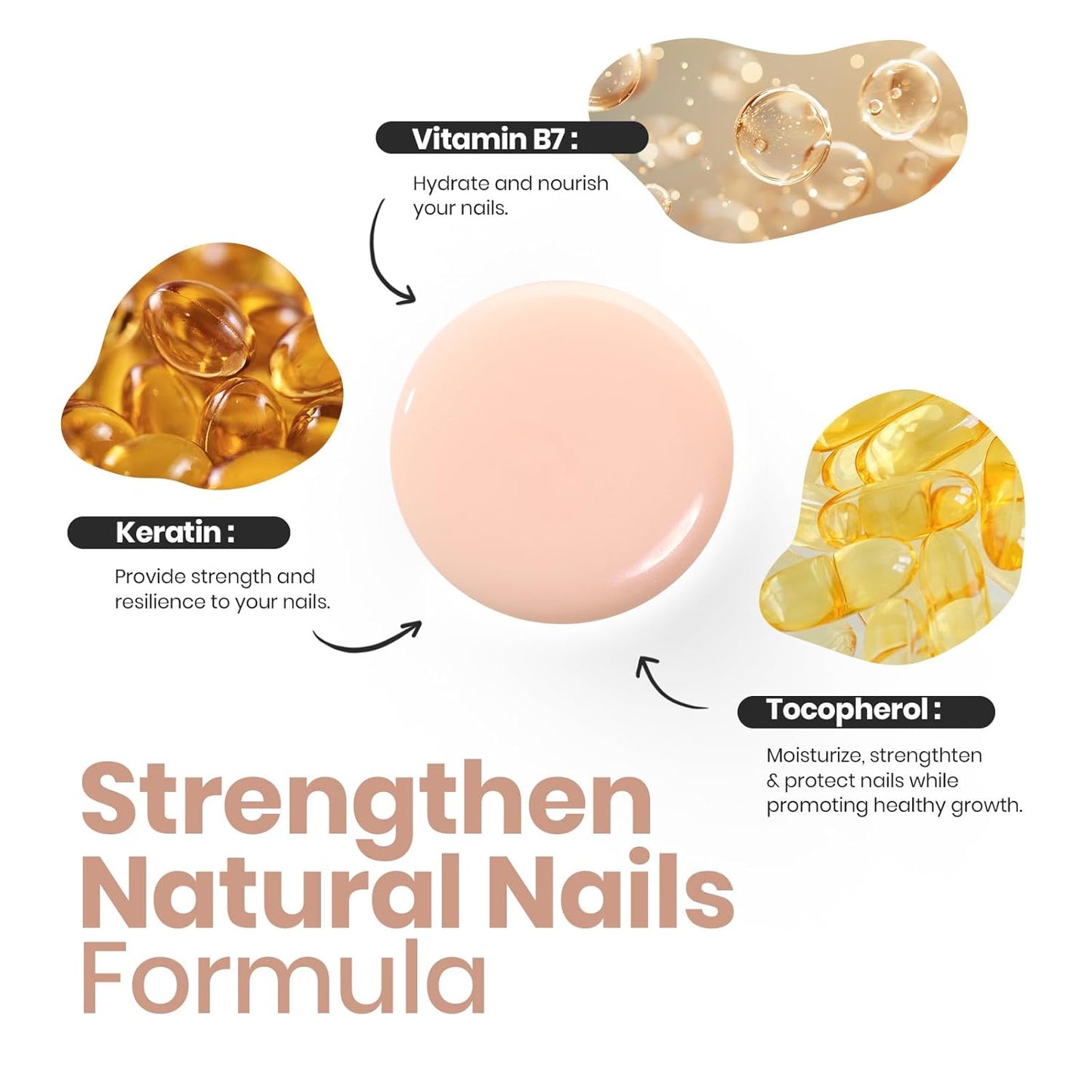 Beetles Nail Strengthener and Growth Concealer - Pink White Nail Polish Shimmer Natural Concealer Fingernail Polish, Fast Dry Quick Oil for Salon Home Daily Work - 0.51 FL OZ