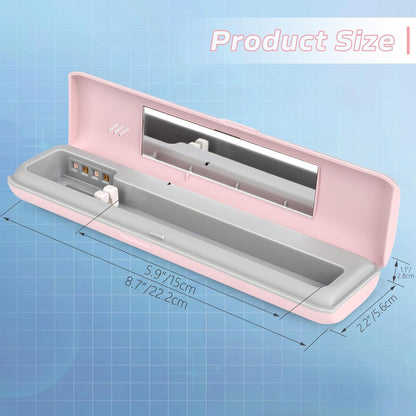 YourMate Toothbrush Sanitizer Case Travel Toothbrush Covers Case for Houshold and Traveling Power by AA Battery or USB-C Pink