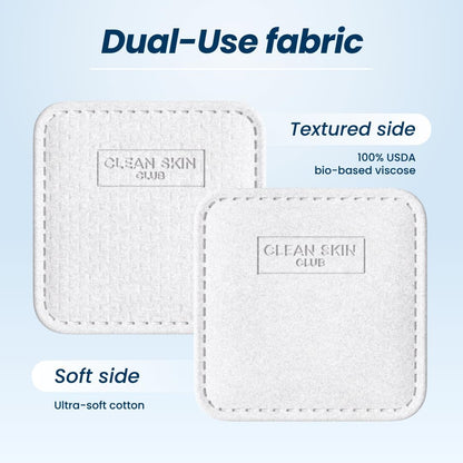 Clean Skin Club Clean² Pads 2.0 [New & Improved Edges] Guaranteed Not to Shed & Tear Face Pads, Unique Triple Layers, Textured & Ultra Soft Side, Organic Disposable Cotton, Pair with Makeup Remover