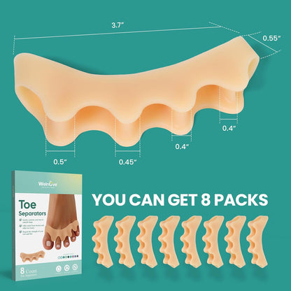 Welnove Toe Separators Bunion Corrector - Toe Spacers for Men Women to Correct Bunions and Relieve Foot Pain - Silicone Toe Spacers for Toe Overlapping Hammertoe Yoga Practice - Beige,8 Pack