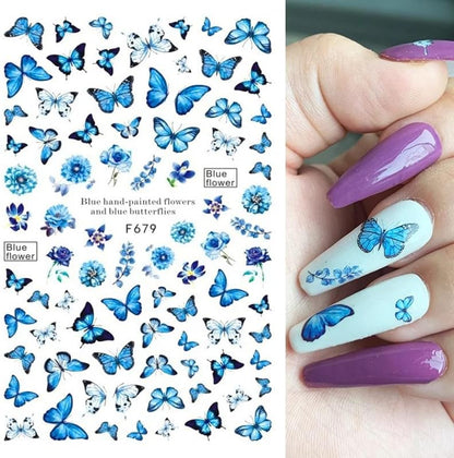 Butterfly Nail Art Stickers Decals 3D Butterfly Self Adhesive Nail Design Stickers Pink Blue Purple Butterflies Leaf Nail Decals for Women Girls DIY Butterfly Nail Stickers Decoration Supply 6 Sheets