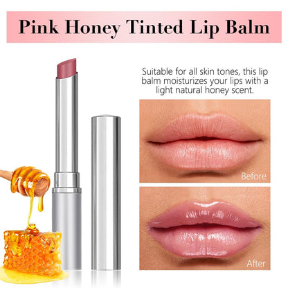 Pink Cherry Nude Tinted Honey Lip Balm, Sheer Hydrating Moisturizing Lipstick for All Skin Type, Natural Pink Cherry Lip Tint Balm Moisturizing Nourishing Lipstick Long Lasting Waterproof 02#