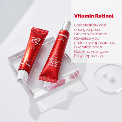 PS.PRETTYSKIN Roll On Eye Cream with Vitamin A and Stainless Steel ball Tip- Under Eye Roller Cream for Elasticity Wrinkles Puffiness Fine Lines-Korean eye cream 30ml/1.01fl.oz. (Retinol)