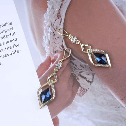 Vintage Sapphire Drop Earrings Blue Crystal Hook Earrings Gold Swirl Square Dangle Earrings Blue Sapphire Earrings Jewelry for Women