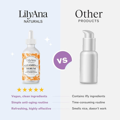 LilyAna Naturals Vitamin C Serum for Face with Hyaluronic Acid and Vitamin E, Anti Aging Serum, Reduces Age Spots and Sun Damage, Promotes Collagen and Elastin (1oz)