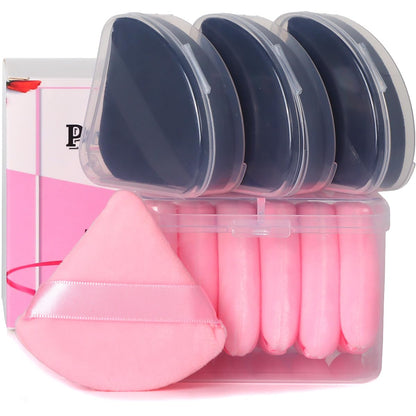 Ocim 10Pcs Powder Puffs for Face Powder,Soft Velour Triangle Beauty Puff,Makeup Pressed,Baking & Setting Powder Sponge Applicator Pads with Case,Black&Pink