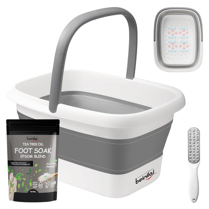Beinilai Collapsible Foot Bath Kit, Foot Soaking Tub with Handle and Massage Acupoint, Tea Tree Oil Foot Soak with Epsom Salt, and Pedicure Feet File