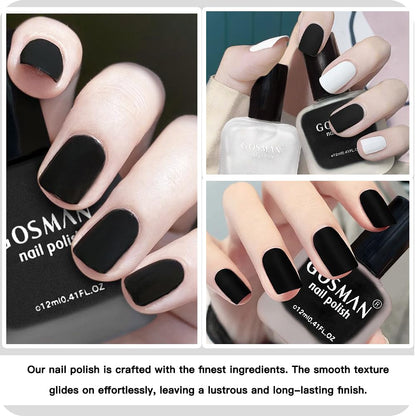 COSMOO 12ml Black Matte Nail Polish, Quick Dry Nail Lacquer for Nail Art Varnish, Mist Effect Matte Finish Velvet Nail Polish, 0.41 fl oz (Black, 0.41 fl oz)