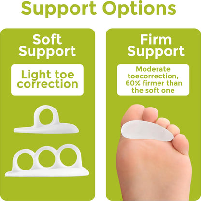Bukihome Hammertoe Corrector Gel Toe Straighteners - 12 pcs Support Crest for Women & Men - Realign Bent, Crooked, Curled, Claw, Hammer Toes - White,Multi-Size