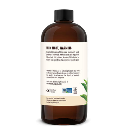 Banyan Botanicals Sesame Oil – Organic & Refined Sesame Oil for Skin, Body, Hair & More – Multiple Sizes – 16 oz – Non GMO Sustainably Sourced Vegan