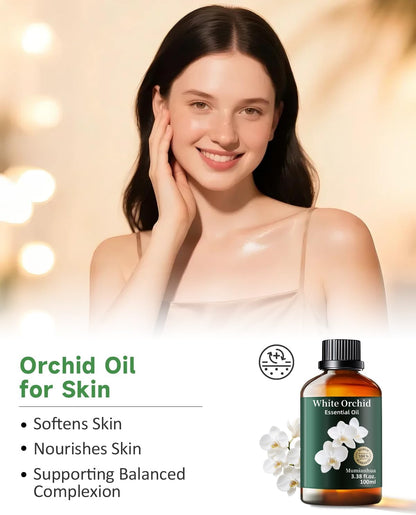 Mumianhua White Orchid Essential Oil Pure - Therapeutic Grade Aromatherapy Oil for Skin Care, Diffuser & Candle Making 100ml 3.38 Oz w/Dropper