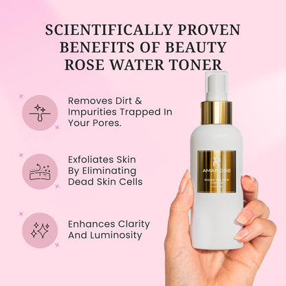 Amarose Rose Water Spray - Revitalizing, Facial Toner - Water for Face - Rose Water Toner - All Skin Types - Hydrating- Rosewater, Spray, Mist with Hyaluronic Acid