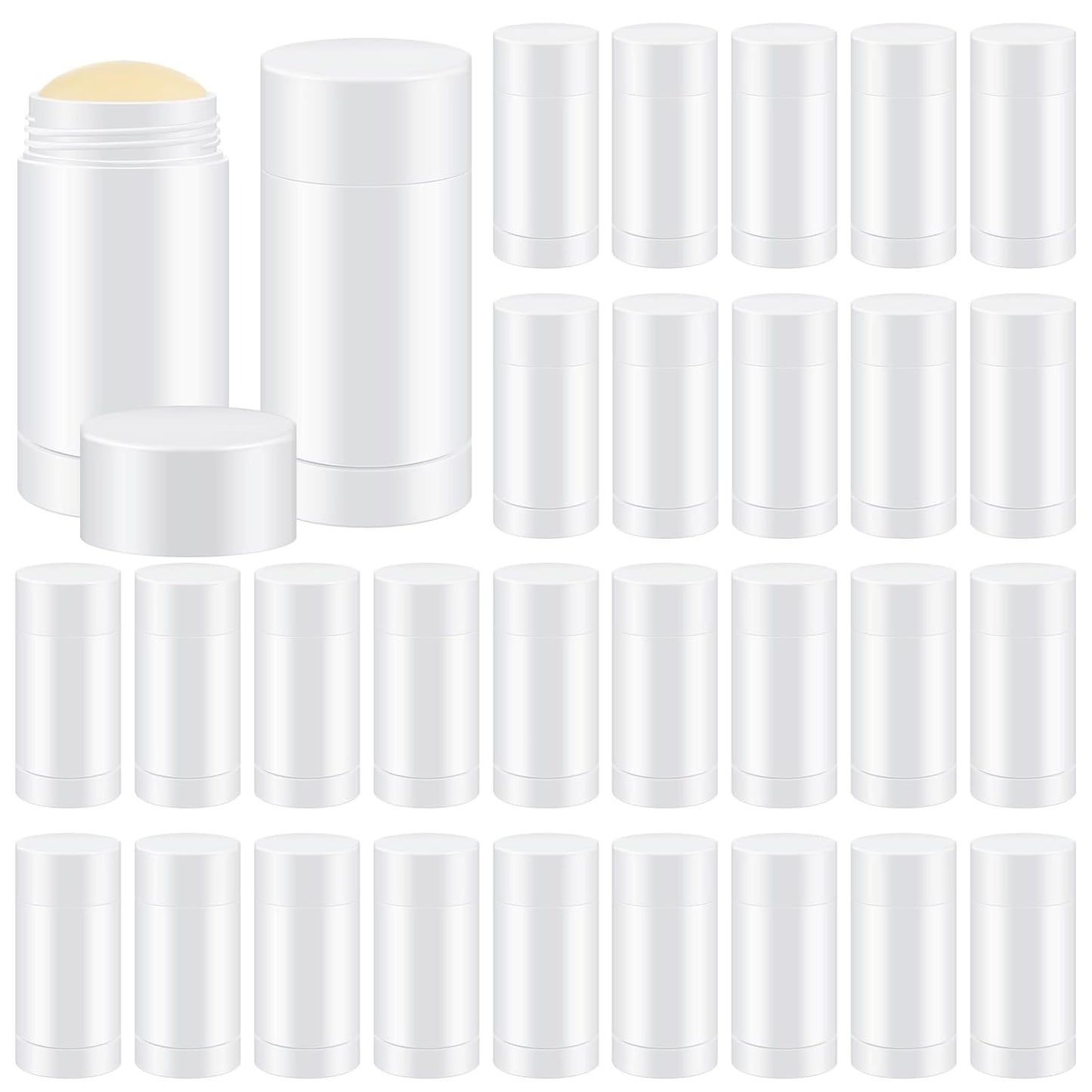 30 Pcs Empty Deodorant Containers Twist up Filling Stick Plastic Deodorant Container Refillable Bottles Bottomfill Round Lip Balm Tubes for Homemade DIY Lipstick Crayon(30 ml,White)