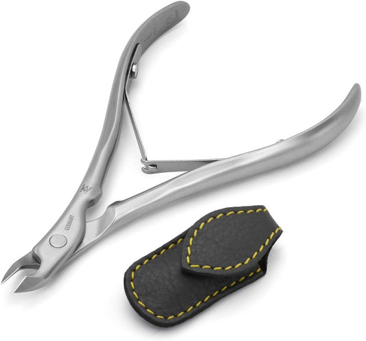 GERMANIKURE Standard Professional Cuticle Trimmer - 1/2 Half Jaw Nipper - Ethically Made in Germany - FINOX Stainless Steel Sharp Cuticle Remover in Leather Case – Manicure Tool, r175, 5mm
