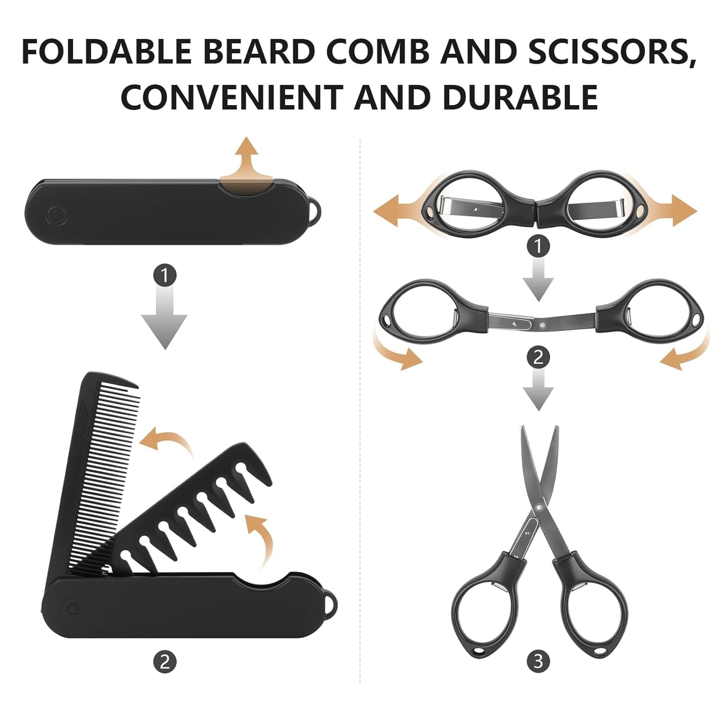 Beard Brush Beard Comb Set for Men, 7 IN 1 Facial Hair Grooming Kit with Boar Bristle Beard Brush, Wood Beard Comb, Silicone Soft Cleaning Brush, Mustache Scissors, Travel Foldable Beard Brush Comb