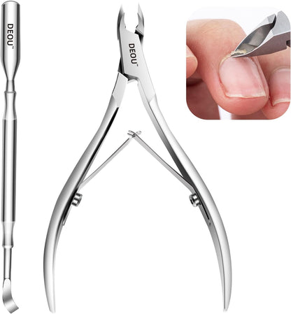 DEOU professional cuticle scissors, salon manicure tools, stainless steel eyelash trimmer, Manicurist nail care blade, extremely sharp, for women's manicure (Cuticle scissors+Steel push)