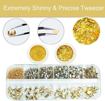 3 Boxes Champagne Gold Nail Rhinestones with Fine Glitters Kit, 60Pcs Big Glass Nail Gems with S6-S16 Flatback Round Stones,Crystals Nail Gem Stones for Faces Body DIY Crafts