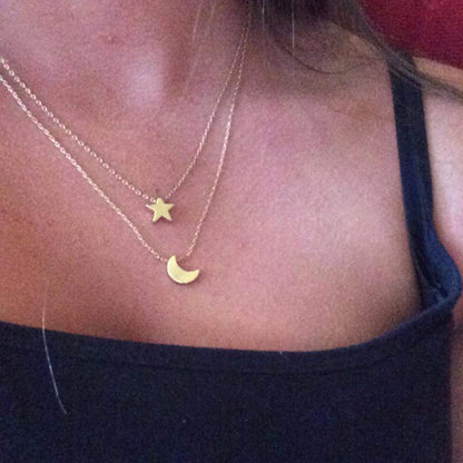Bohemian Layered Necklace Moon Star Necklace Chain Long Pendant Necklaces Jewelry for Women and Girls (Gold)