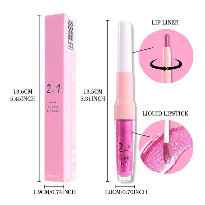 evpct Hot Pink Metallic Glitter Lip Liner and Lipstick Combo Lip Gloss Stain Set Makeup for Women Long Lasting Waterproof 24, Rose Pink Frosted Metallic Shimmer Glossy iridescent Liquid Lipstick 07