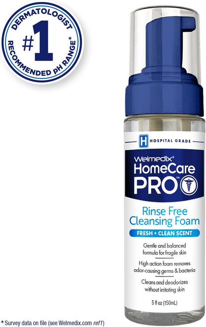 HomeCare PRO No Rinse Body Wash Cleansing Foam, Easier Cleansing for Caregivers Managing Incontinence, Pressure ulcers, bedsores + use with Adult Wipes, Disposable washcloth (5oz)