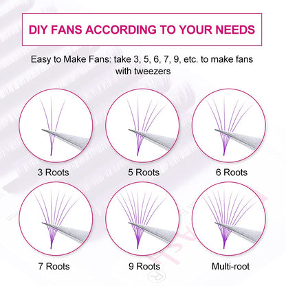 Easy Fan Volume Lashes D Curl Mixed Tray Purple Volume Eyelash Extensions 8-14mm Rapid Blooming Lash Extension Supplies by FADLASH (Purple 0.07-D-Mix)