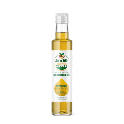 Jindilli Farms Macadamia Nut Cooking Oil- Australian Pure Cold Pressed Oil, Unrefined, Natural, High Smoke Point for Frying, Non GMO, Vegan, Keto Friendly and Gluten Free (16.9 fl oz)