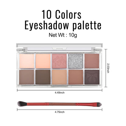 Erinde 10 Colors Eyeshadow Palette Makeup - Matte Shimmer Glitter Eye Shadow, Ultra-Blendable, High Pigmented, Naturing-Looking, Neutral Nude Eyeshadow Pallet with Professional Brush,21