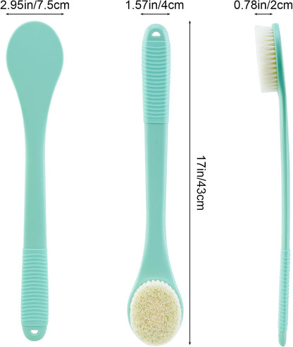 Back Scrubber for Shower, Shower Body Brush for Cleaning with Long Handle for Showering, 17 Inch Back Washer Exfoliator for Shower Men Women with Non-Slip Handle, Adhesive Hook (Celadon Green)
