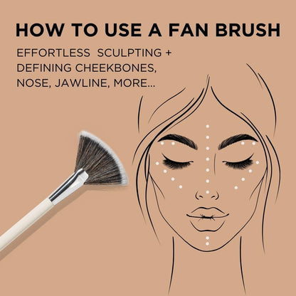 HALEYS Fan Brush VEGAN+CRUELTY-FREE, Sustainable Wood, Vegan Bristles for Airbrushed Finish, For highlighter application, Streak-free, Perfect Blending, Blurs, Smooths with Control