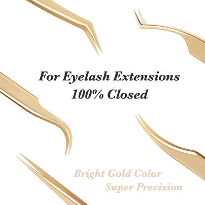 Tweezer Eyelash Extensions 1 PCS Stainless Steel Curved Pointy Dolphin Tweezer Isolation Professional Precision Supplies False Lash Application Tools for Lash Tech, Lash Artist Beginner(Golden)